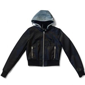 SEBBY Black Faux Leather Hoodie Jacket - Medium